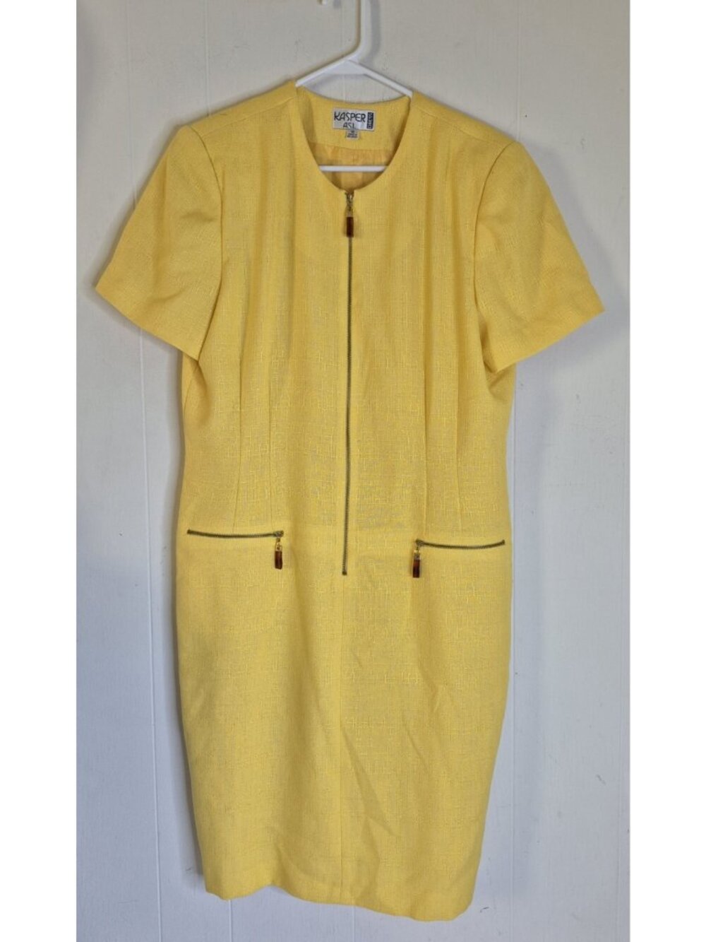 Vtg KASPER A.S.L. Yellow Short Sleeve Dress Women's Size 16